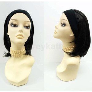 Black heat resistant headband wig